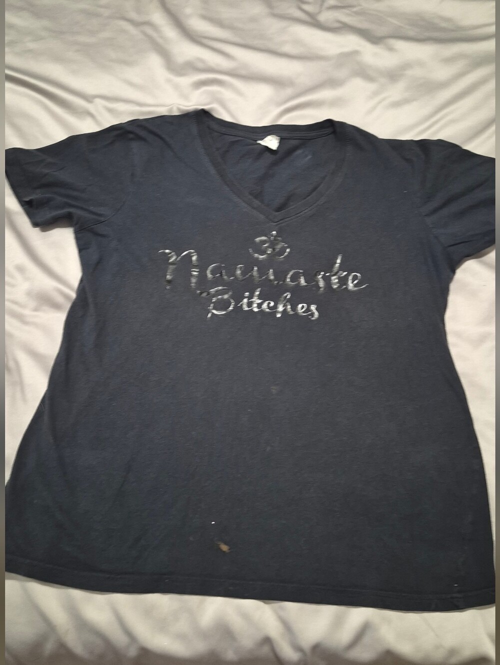 Women's Black V-Neck Graphic Tee - "Namaste Bitches"
